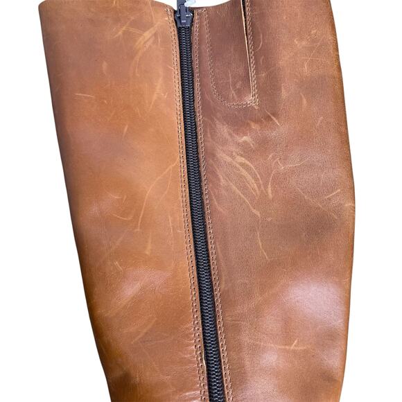 Born Ellendale knee-high Boots Size 7 Cognac Tan Leather Block Heel Chic New - Picture 13 of 15